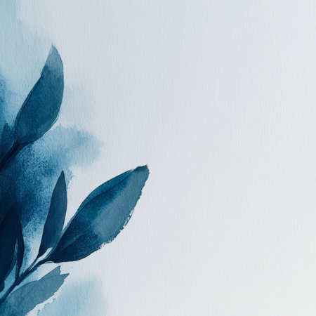 Abstract Watercolor Background With Teal Leaves And Branches In A Realistic Painterly Styleの素材