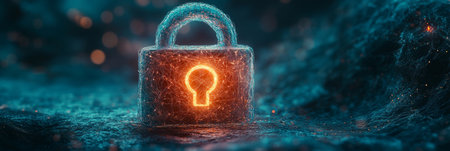 glowing Padlock On An Abstract Background,cybersecurity Concept, data Protection, Business Securityの素材