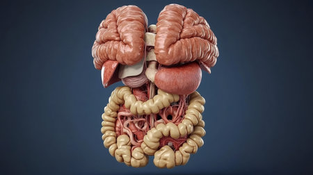 3D Illustration of Human Digestive System Anatomy with Medical Background, for Science and Educationの素材