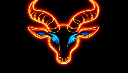 Neon Glowing Zodiac Sign Capricorn On a Black Background, Ideal For Spiritual And Mystic Concepts.の素材
