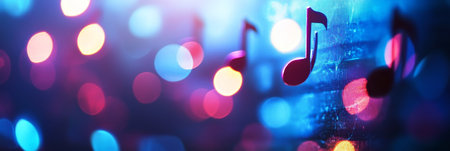 Musical Notes Bokeh, Abstract Background With Sparkling Lights, Concept For Music And Entertainmentの素材
