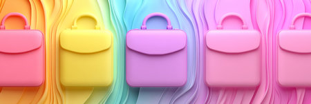 Pastel Briefcases on Abstract Background Business Services And Solutions Concept, 3D Renderの素材