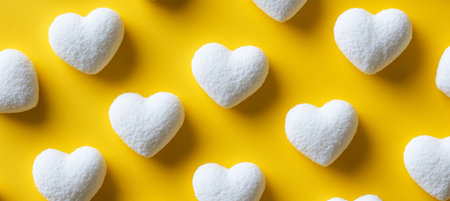 White Sugar Hearts Pattern on Vibrant Yellow Backdrop, Valentine s Day Background, Romantic Conceptの素材