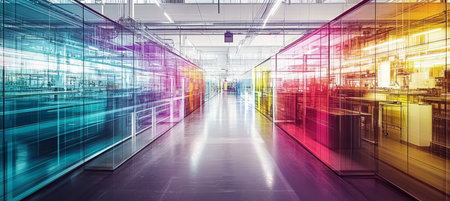 Inside A High-Tech Manufacturing Plant, Modern Factory Interior With Bright, Vibrant Colorsの素材