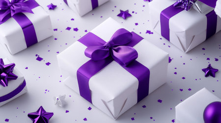 Minimalist gift illustrations on a soft lavender background for a modern aestheticの素材