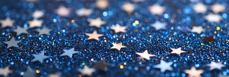 Blue Glitter and Star Confetti Background, Festive Christmas, New Year, Birthday Celebration Designの素材