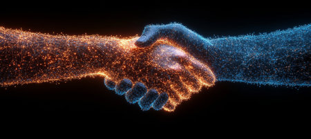 Digital Handshake Partnership Cryptocurrency Wealth, Tech Investments, Financial Collaboration.の素材