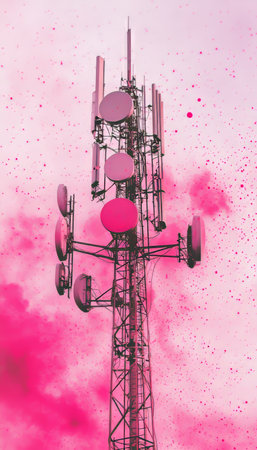 Vibrant telecommunication towers  a cheerful modern aesthetic in telecommunications imageryの素材