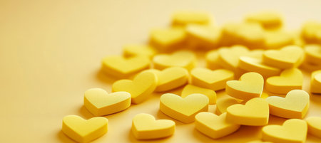 Scattered Yellow Hearts On A Solid Color Background, Minimalist Valentine s Day Designの素材