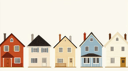 Five Colorful Houses Against a Light Background A Real Estate And Neighborhood Icon Depictionの素材