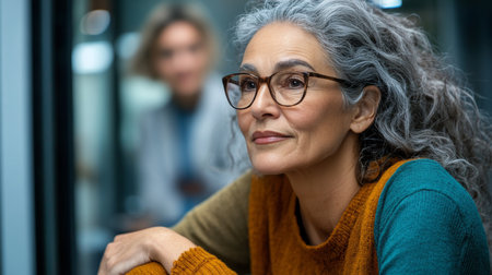 Confident, Mature Woman with Glasses Portrait of a Senior Professional with Stylish Eyewearの素材