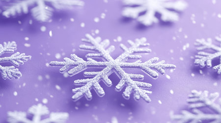 Sparkling Silver Snowflakes Scattered on a Gentle Lavender Backdrop, Winter Holiday Themeの素材