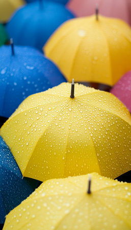 Colorful Umbrellas Protection and Security, Abstract Insurance Concept With Vibrant Colorsの素材