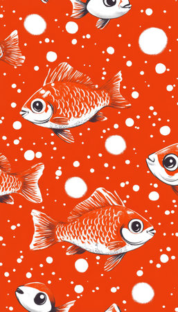 Cheerful Fish Swimming Seamless Pattern A Vibrant Design with a Simple and Cartoonish Aestheticの素材