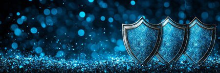 Blue Protection Shields Background, Security And Safety Concept, Abstract Insurance Backdropの素材