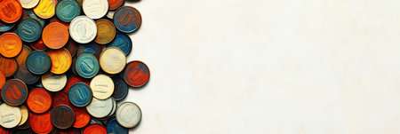 Colorful Coin Background for Finance and Banking, Abstract Money Texture on Light Gray Backdropの素材