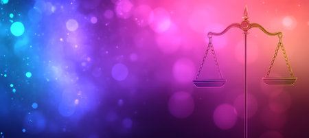 Scales Of Justice, Legal Services Banner Design With Pastel Color Palette And Soft Bokehの素材