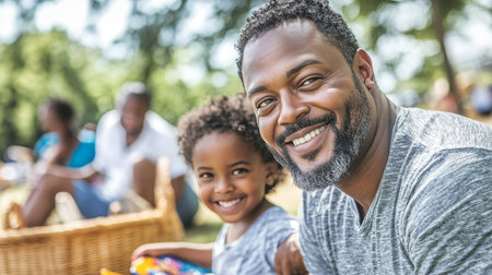 Happy Family Picnic Joyful Moments In The Park, Sharing Laughter, Love, And Outdoor Funの素材