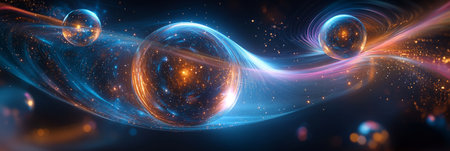 Cosmic Dance of Swirling Light Pastel Nebulas and Stellar Orbs Illuminate the Universeの素材