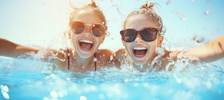 Girlfriends Share Summer Fun and Joy in the Water A Portrait of Pure Happiness and Friendshipの素材