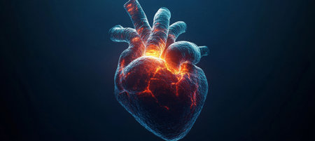 3D Illustration of Human Heart Anatomy with Blue and Red Lighting Medical Concept Visualizationの素材