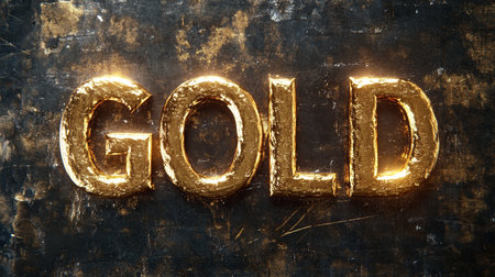 Gold Text Effect Shiny, Glittering, Embossed Font Style on a Dark, Textured Metallic Background.の素材