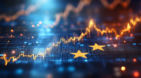 European Union Stock Market Finance Economy Trend Graph With Digital Technology Infographicsの素材