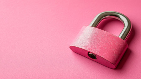 Pink Padlock Isolated on Vibrant Pink Background, Concept of Security, Safety, and Privacy.の素材