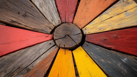 Abstract Wooden Color Wheel Rustic Texture Background with Vibrant Hues and Natural Wood Grainの素材
