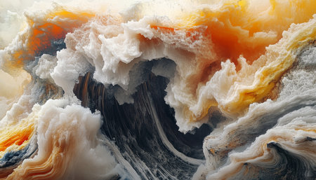 Abstract Fractal Forms Intricate Organic Structures, Digital Art, Yellow, Orange, Whiteの素材