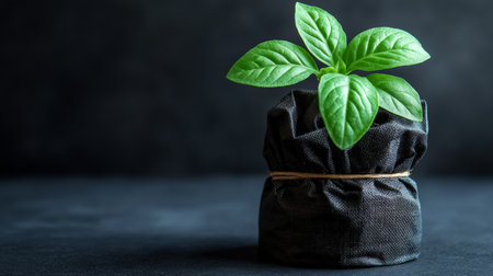 New Life, Green Sprout Growing from Black Bag, Concept, Ecology, Hope, Sustainabilityの素材