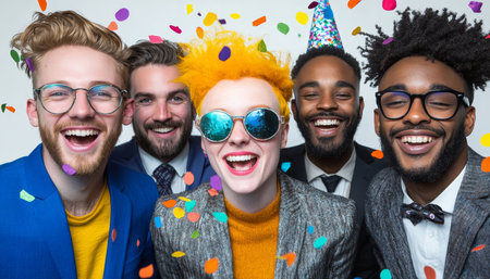 Joyful Friends Celebrate with Confetti A Birthday Party Filled with Laughter and Funの素材