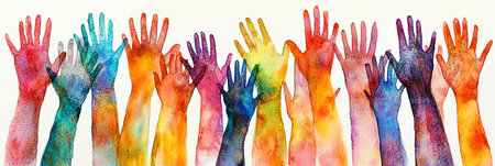 United We Stand Vibrant Watercolor Painting Symbolizing Diversity And Community Supportの素材