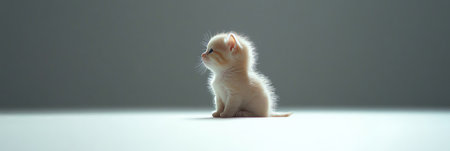 Tiny Fluffy Kitten Posing on a Plain Background, Perfect for Advertisements, Copy Spaceの素材