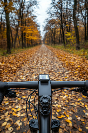 Autumn Bike Ride First-Person View Cycling Through Colorful Woodland Trails , Outdoor Adventureの素材