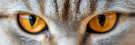An Intense Look. Close-Up Portrait of Tabby Cat with Striking Amber Eyes Staring Directly at Viewer.の素材