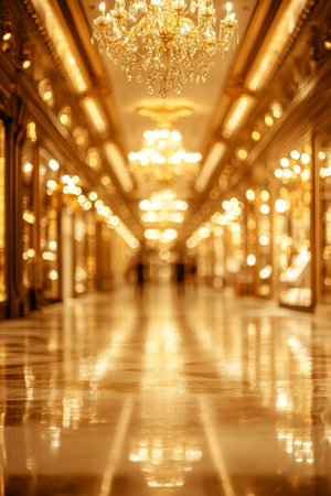 Elegant Blurred Luxurious Interior Background With Defocused Golden Lights And Reflectionsの素材