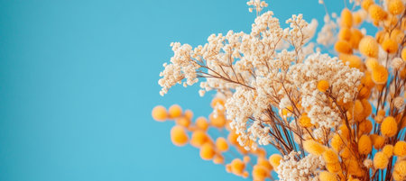 White And Yellow Flowers Isolated, Gypsophila Paniculata Twig, Close-Up, Bright Color Palette.の素材