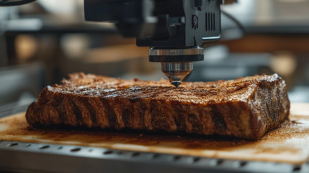 3D Food Printing Close-Up of Layered Meat Texture, Innovation in Culinary Technologyの素材