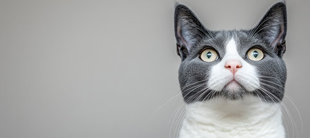 Studio Portrait of a Tuxedo Cat Intrigued Expression with Ample Space for Text or Design Elementsの素材