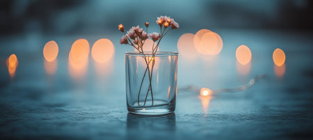 Wildflowers in Glass Vase with Fairy Lights Soft Glow, Warmth, and Whimsical Tranquilityの素材