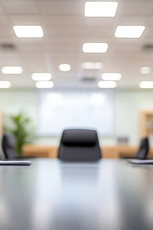 Blurred Office Meeting Room, Defocused Background with Empty Chairs and Modern Interiorの素材