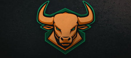 Neon Bull Head Illustration Strength and Determination of Taurus on a Dark Backgroundの素材