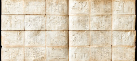 Ancient Egyptian Hieroglyphic Inscriptions, Seamless Texture Background on Old Papyrus Manuscriptの素材