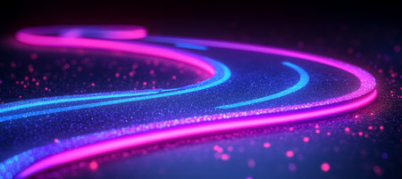 Neon Glow Transportation and Logistics Background Pathways Illustrated, Dynamic Defocused Sparklesの素材