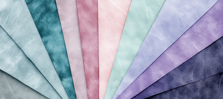 Pastel Textured Paper Background Pale Pink, Lavender, Mint Hues in a Soft, Patterned Fanの素材