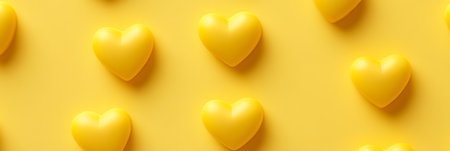Pattern of multiple bright buttercup yellow hearts on a yellow background, valentines day concept.の素材