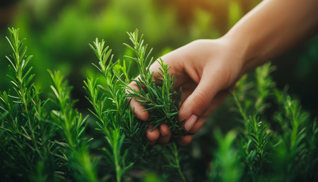 Woman s Hand Harvesting Fresh Herbs - Rosemary, Ingredient, Healthy Lifestyle, Gardenの素材
