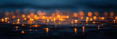 Deep Blue Fairy Background With Water Reflection and Bokeh Lights, Perfect for Magical Concepts.の素材