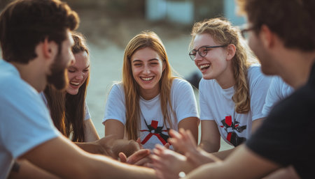 United Team, Shared Laughter Colleagues Enjoy Outdoor Team Building for Workplace Cultureの素材
